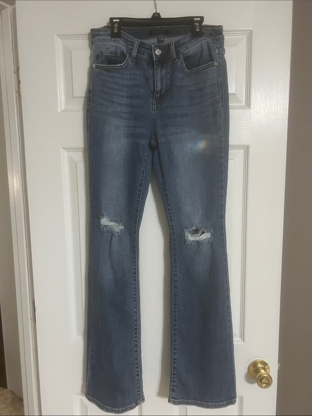Judy Blue Mid-Blue Distressed Flare Jeans